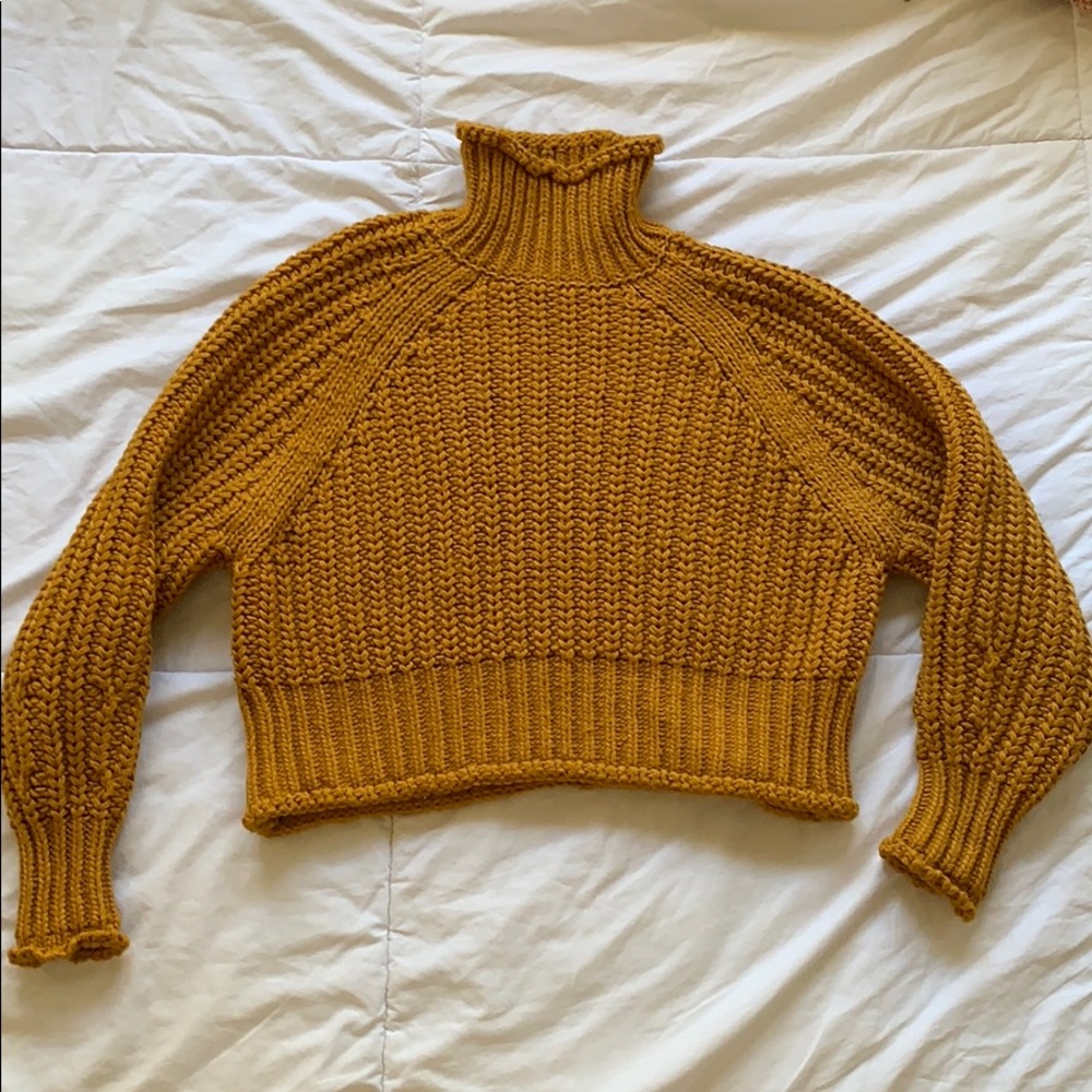 Cropped Mustard Turtleneck Sweater